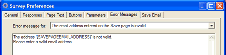 Error message for entering an invalid email address on the save page