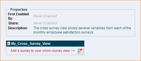 The editing page for a new cross survey view.