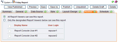 The access tab of the report page