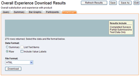Download query results tab
