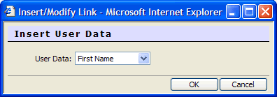 The user data dialog, with first name selected